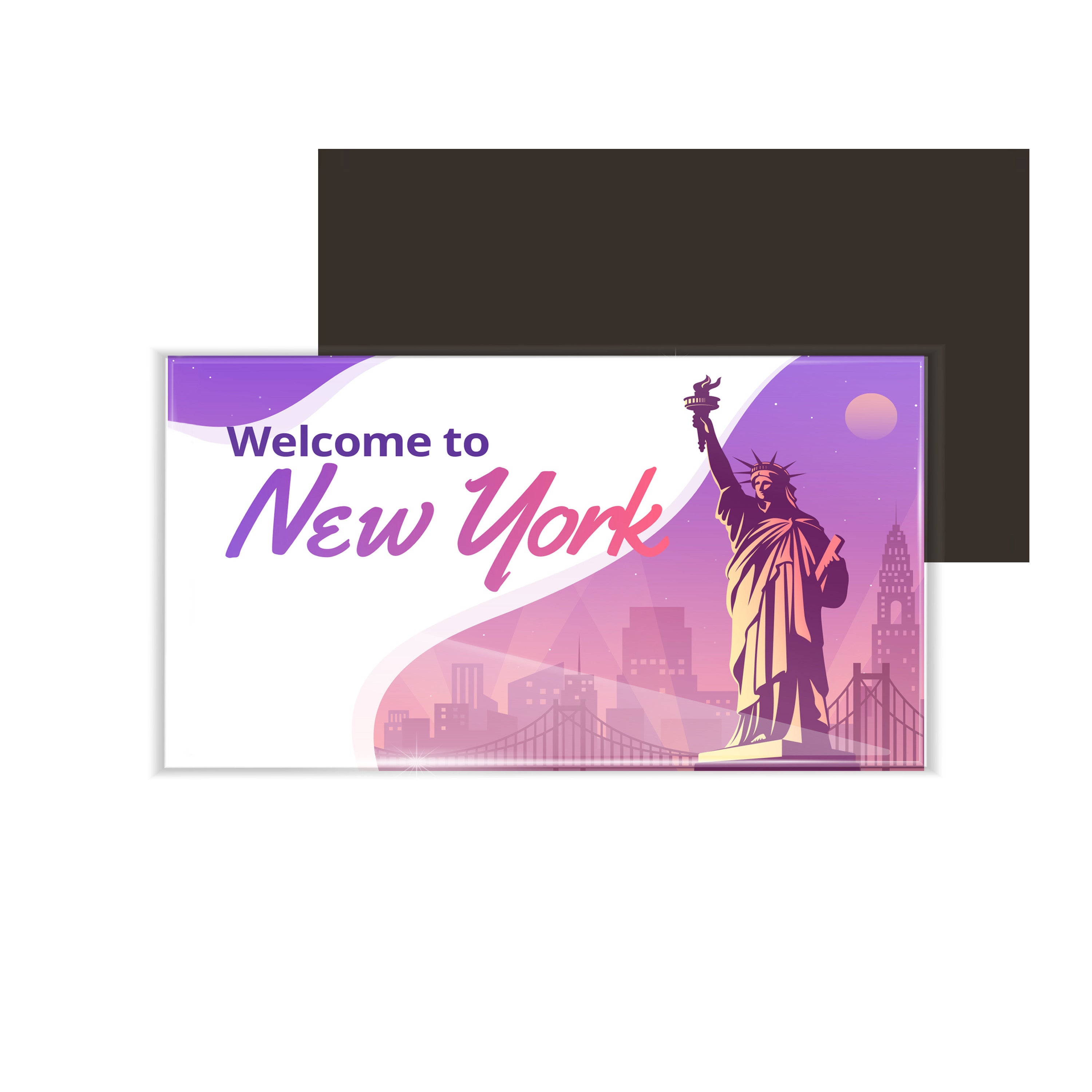 dhcrafts Fridge Magnet Rectangle Acrylic Glass (8.6 x 5.4 cm) Purple Travel New York D1 Design Pack of 1